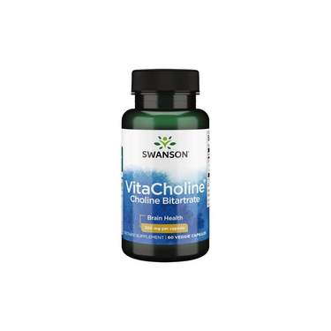 Swanson VitaCholine Choline Bitartrate 300 mg, 60 veggie capsules, is a dietary supplement designed to support brain health and acetylcholine production.